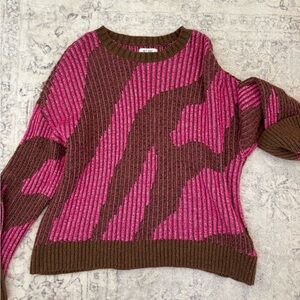 Nine West Pink and Brown Crew Neck Sweater